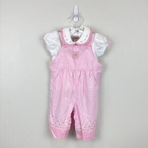 Vintage Y2K Carter's Pink Ruffle Flower Overalls Shirt Set 6-9 Months